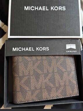 Michael Kors Brown MK Monogram Slim Billfold Wallet
